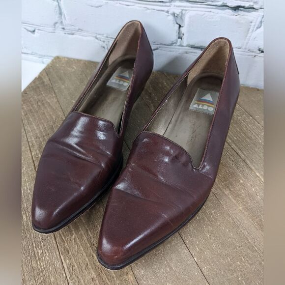 Vintage Aldo Brown leather flats loafers pointed toe slip on shoes for women 6.5 - Picture 5 of 9